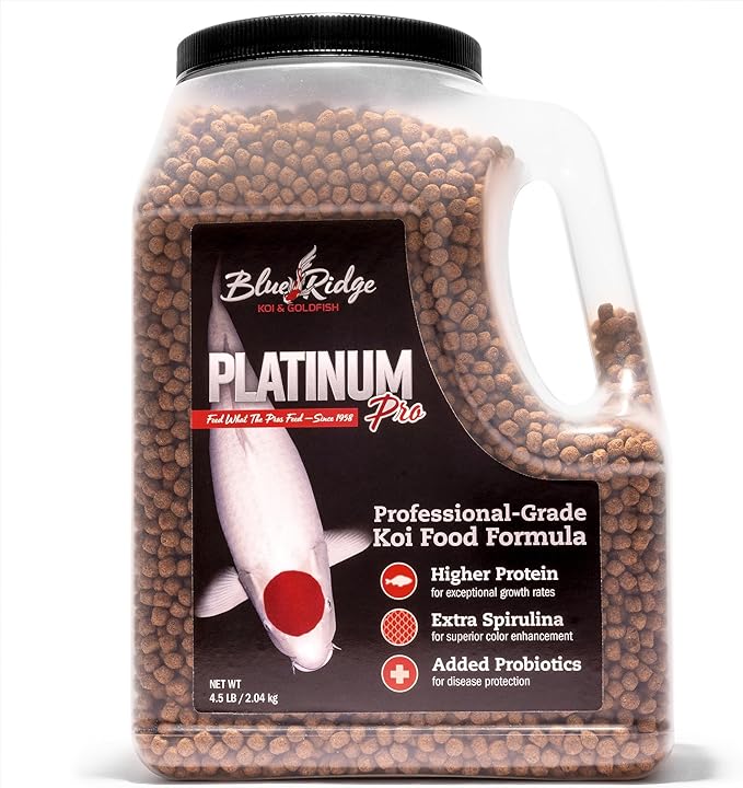 Blue Ridge Koi Fish Food 4.5lb - Koi Food 3/16” Platinum Pro Formula Goldfish Food, Premium Fish Food for Ponds, Ponds Fish Food, Floating Pond Pellet
