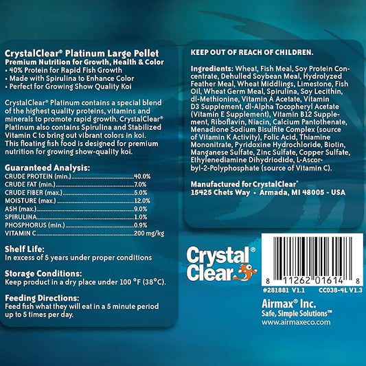 CrystalClear Platinum Fish Food, Premium Floating Pellets for Koi & Goldfish – Boost Growth, Color, and Wellness in Backyard Ponds & Water Gardens, 5mm Pellets, 2.2 Lbs