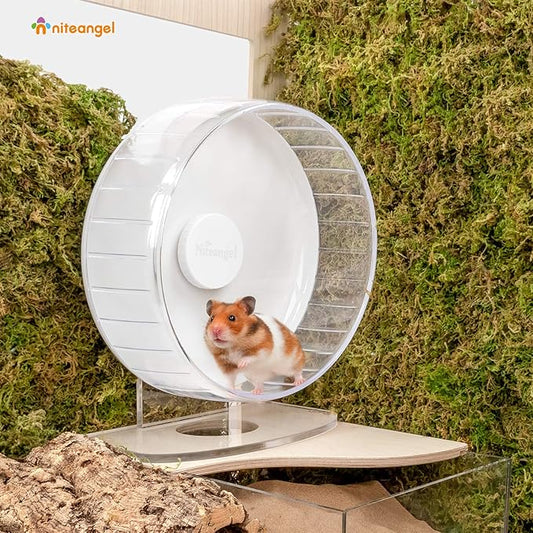 Niteangel Super-Silent Hamster Exercise Wheels: - Quiet Spinner Hamster Running Wheels with Adjustable Stand for Hamsters Gerbils Mice Or Other Small Animals (M, White)