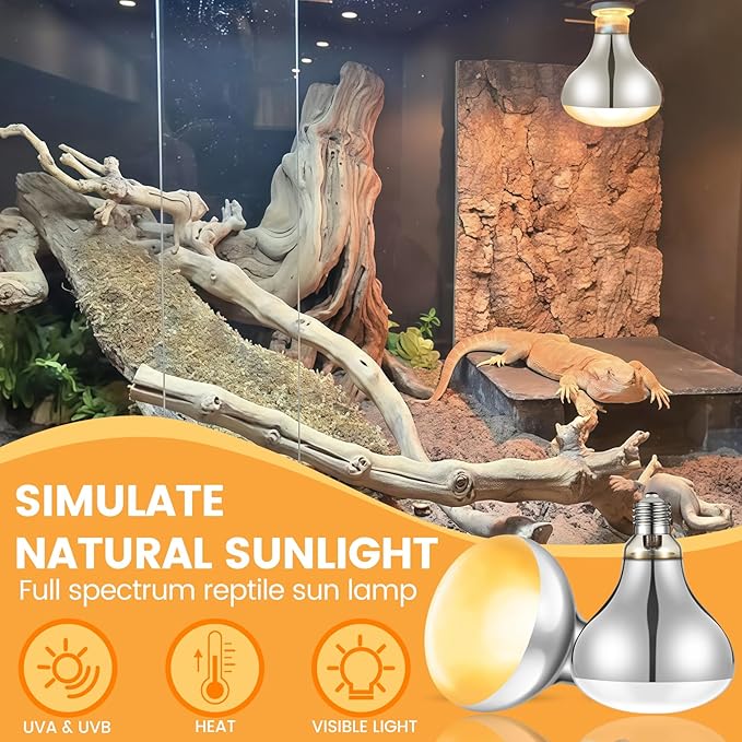 100W Reptile Heat Lamp, Full Spectrum UVA UVB Sun Light for Bearded Dragon Lizard Turtle