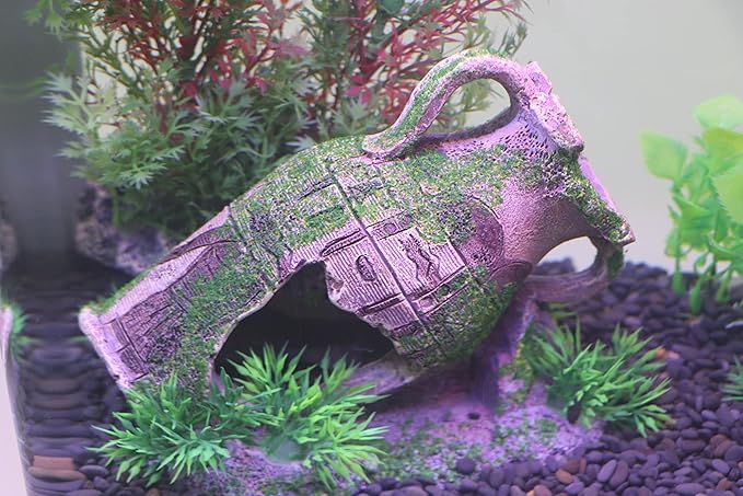AQUA KT Aquarium Ruins Ancient Greek Leaning Vase Rock Broken Barrel Fish Hiding Cave for Cichlid Betta Marine Freshwater Fish Tank Decoration