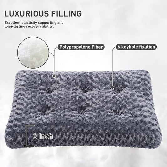 KSIIA Washable Dog Bed Deluxe Plush Dog Crate Beds Comfy Kennel Pad Anti-Slip Pet Sleeping Mat for Large, Jumbo, Medium, Small Dogs Breeds, 23" x 18", Dark Grey