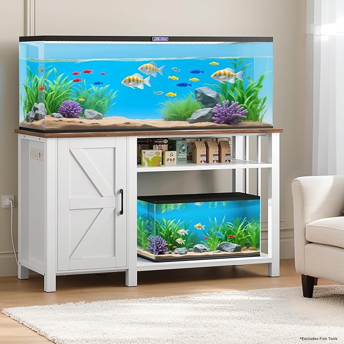 Aquarium Stand with Power Outlets, 55-75 Gallon Heavy Duty Fish Tank Stand with Cabinet Storage & Adjustable Shelf, for Fish Tank, Turtle Tank, Reptile Terrarium, 1000LBS Capacity