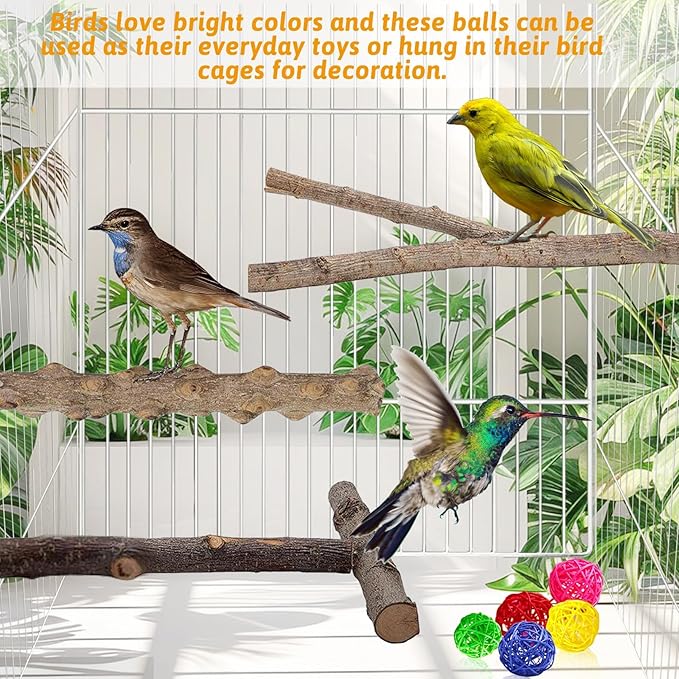 kathson 5pcs Natural Parrot Perch for Cage Wooden Bird Perches Grape Bird Stick Parakeet Climbing Standing Branches Toy Chewable Cage Accessories for Small Budgies Cockatiels Lovebirds Budgies
