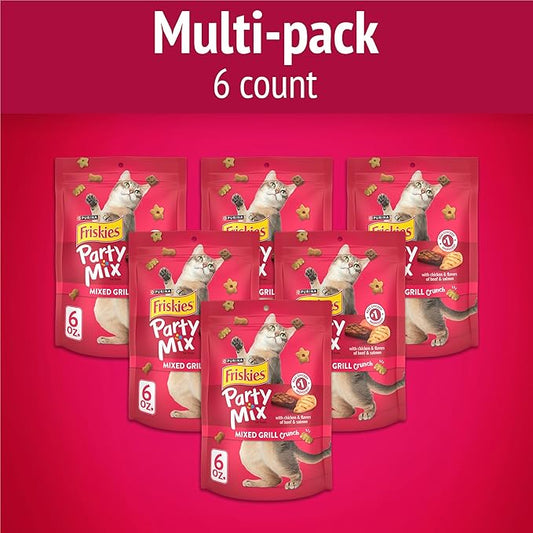 Purina Friskies Cat Treats, Party Mix Mixed Grill Crunch - (Pack of 6) 6 oz. Pouches
