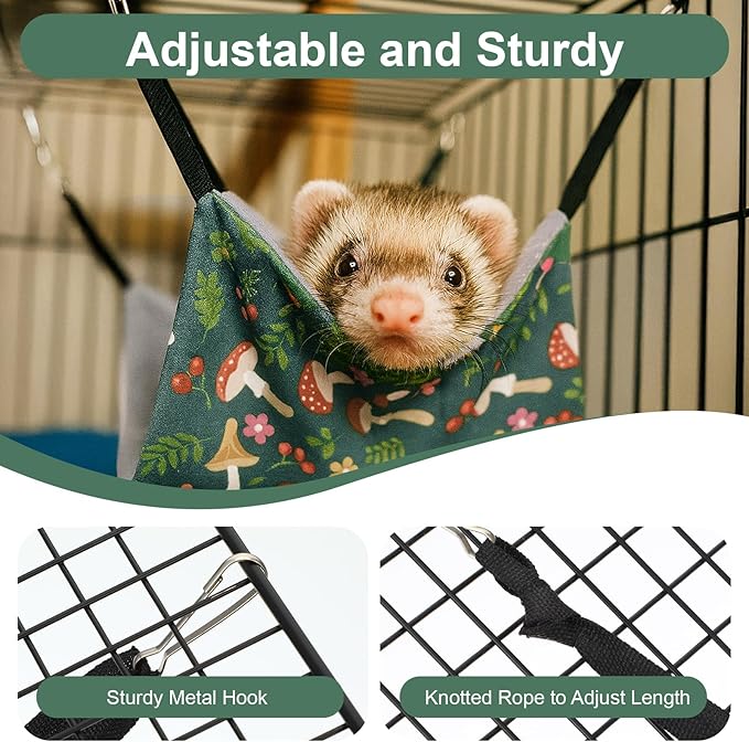 4 Pack Ferret Hammock for Cage, Small Animal Hammock Set with Mushroom Pattern, Rat Hammocks Washable Cozy Hanging Bed for Chinchilla Guinea Pig Hamster Sugar Glider Squirrel