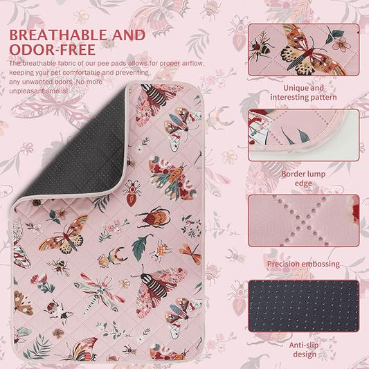 IEUUMLER Washable Pee Pads for Dogs, 2 Pack Insect Pattern Reusable Waterproof Puppy Potty Pads, Non-Slip Absorbent Pet Training Pads for Playpen Crate Bed EU014