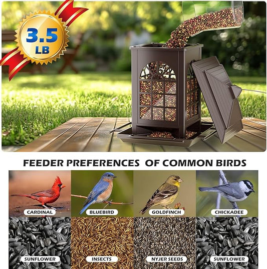 Birdream 2 Pack Bird Feeders for Outdoors Hanging - 7LB Total Capacity Classic Courtyard Design Fun Assembly Large Bird Feeder, Attracting Wild Birds Cardinals Goldfinches Sparrows - Brown