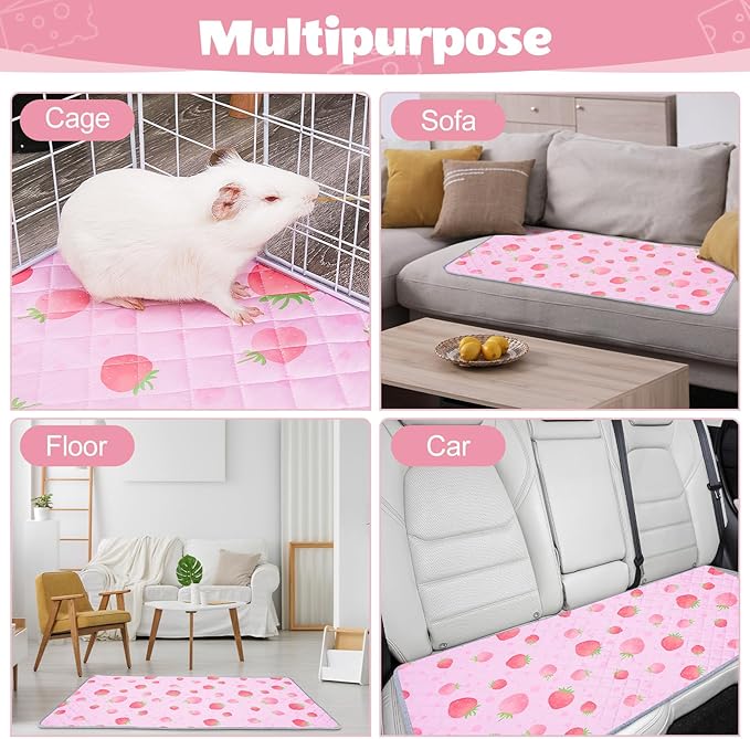 2 Pack Guinea Pig Bedding, Washable Guinea Pigs Cage Liner Reusable Guinea Pig Mat Waterproof Guinea Piggy Bedding for Cage, Super Absorbant Pee Pads for Small Animals Hamster Rabbit Squirrel