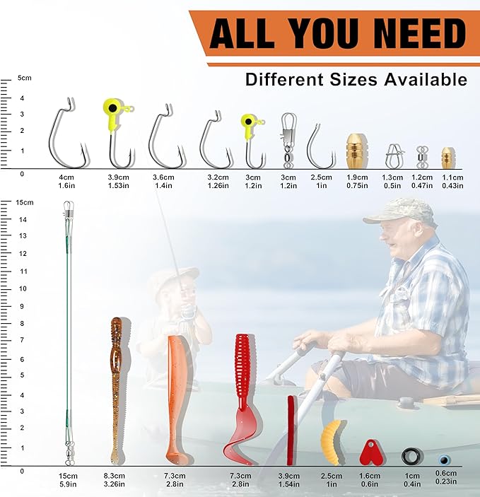 TRUSCEND Widely Used Fishing Tackle & Accessories Kit, Fishing Tackle Box with Tackle Included, Fishing Sinker Weight Hook Swivels Snap Leader Lures, Giftable Beginner Fishing Lures/Gear Set