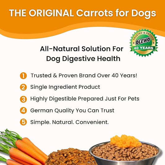 Olewo Original Carrots for Dogs – Fiber for Perfect Poop, Dog Food Toppers for Picky Eaters, Natural Skin & Coat Support, Multivitamin, Probiotics for Digestive and Gut Health, 5.5 lbs