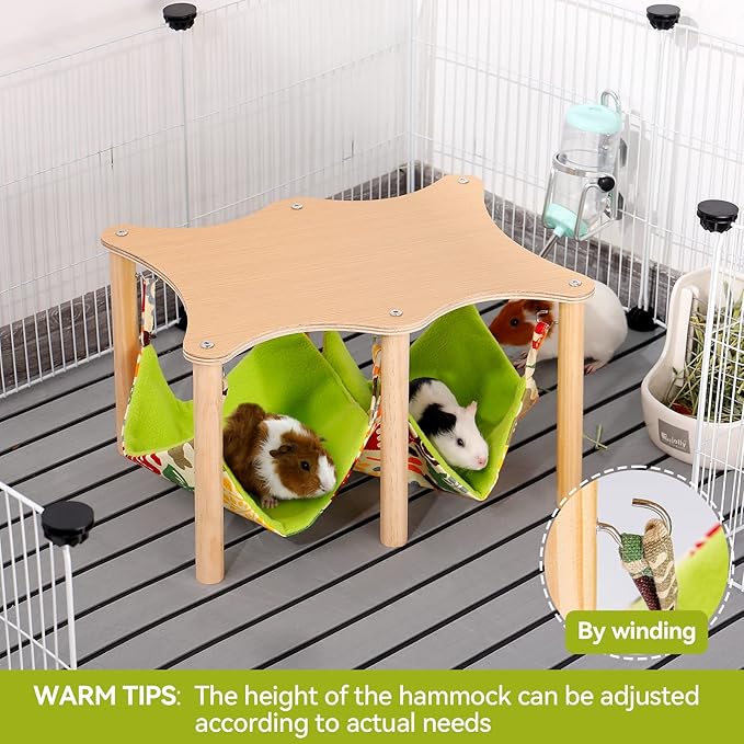 Guinea Pigs Hammock with Natural Wooden Stand- Large Hanging Hammock Bed for Piggies Chinchilla Hamster Bunny Ferrets Hiding Sleeping