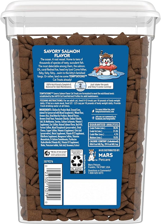 Temptations Classic Crunchy and Soft Cat Treats, Savory Salmon Flavor, 16 oz. Tub