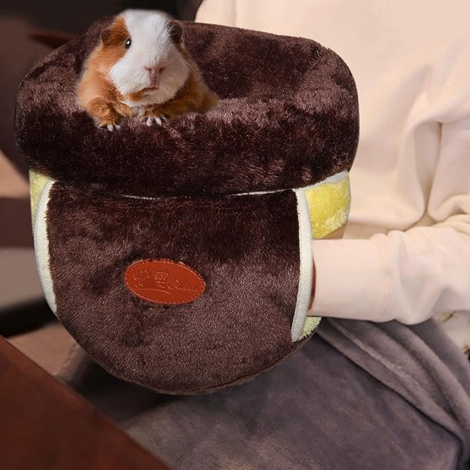 YUEPET Guinea Pig Bed Cuddle Cave Warm Fleece Cozy House Bedding Sleeping Cushion Cage Nest for Small Animal Squirrel Chinchilla Hedgehog Cage Accessories Brown