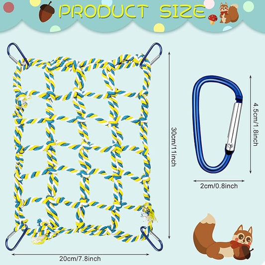 2 Pieces Rat Cage Accessories Rat Toys Climbing Bird Rope Net Pet Hanging Hammock for Hamster, Mice, Parrot, Bird, Sugar Glider Habitat Decor and Play(11 x 7.8 Inch,Red, Yellow)