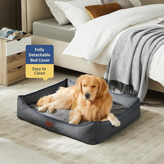Orthopedic Dog Beds for Medium Dogs, Durable Egg Crate Foam Sofa Dog Bed wit Washable Removable Cover,Waterproof Lining,Pet Bed for Large Dogs (Dark Grey, 39.4" L x 31.5" W x 7.4" Th)