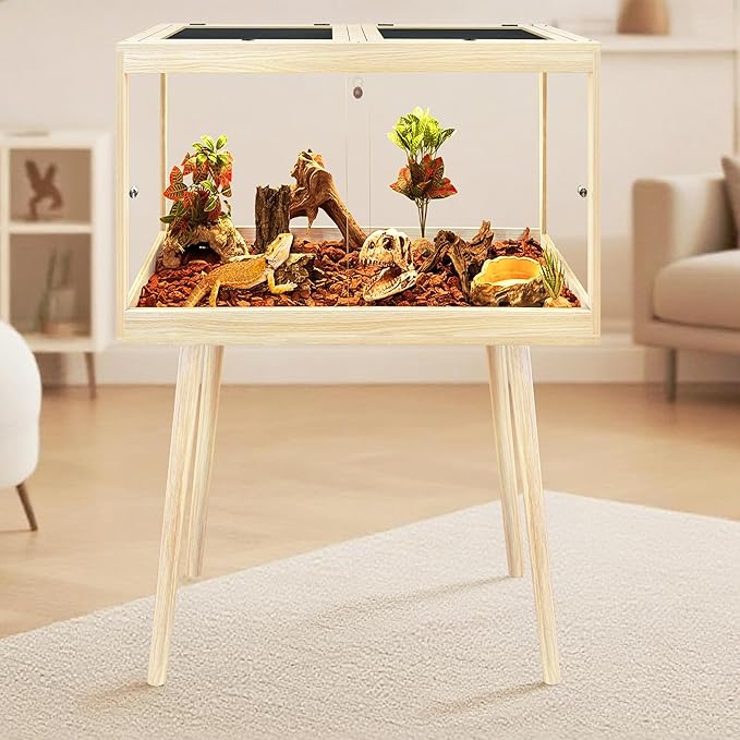 Prolee Bearded Dragon Tank with Leg,Tempered Glass Lizard Tanks and Reptile Enclosure,Up to 78 Gallon Reptile Tank with Metal Mesh and Lockable Door for Spacious Snakes and Chameleon(Oak,24inch)