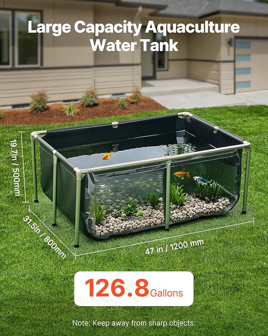 VEVOR KOI Aquarium Tank Above Ground Fish Pond, 127 Gallon Foldable Canvas Fish Pool Pond with Clear Viewing Panel, Outdoor/Indoor No Dig Turtle Goldfish Pond with 304SS Frame and Drain Valve