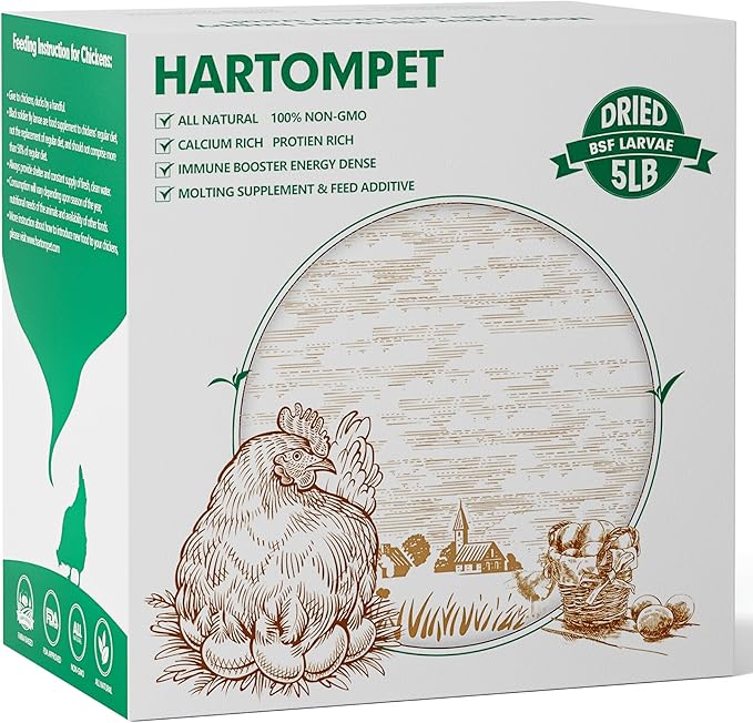 Dried BSF Larvae for Chickens - Non-GMO Poultry Feed Supplement, 85X More Calcium Than Mealworms, 5LB Grub Worms Perfect for Molting & Laying Hens, Ducks, and Wild Birds