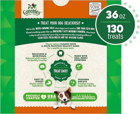 Greenies Teenie Dental Dog Treats, Sweet Potato Flavor, 36 oz. Pack (130 Treats)