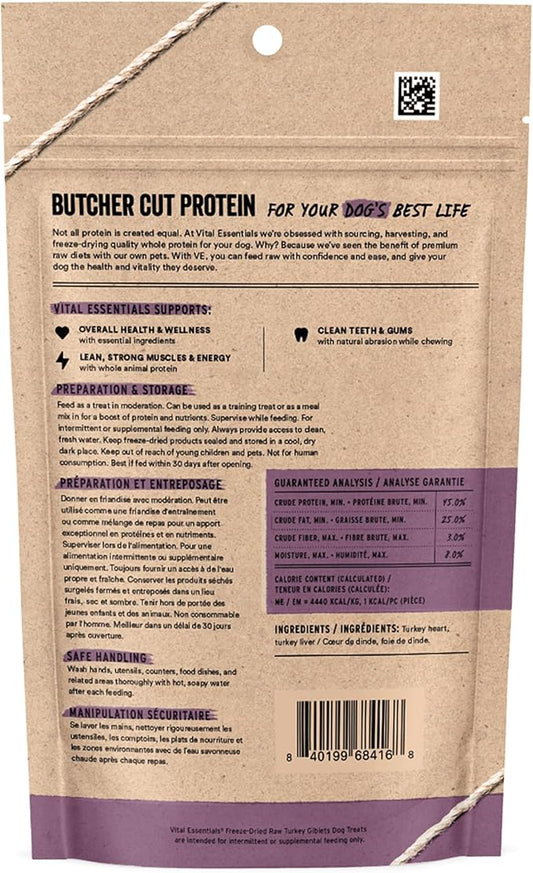 Vital Essentials Turkey Giblets Dog Treats, 2 oz | Freeze-Dried Raw | Single Ingredient | Premium Quality High Protein Training Treats | Grain Free, Gluten Free, Filler Free