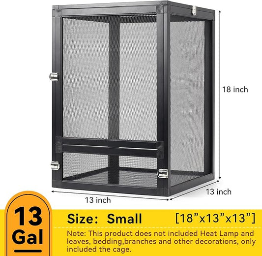 13 Gallon 360° Panoramic Foldable Reptile Terrarium Kit: Crested Gecko Tank and Reptile Cage for Superior Ventilation, Easy Feeding, Sturdiness, and Simple Assembly (Black, 18"x13"x13")