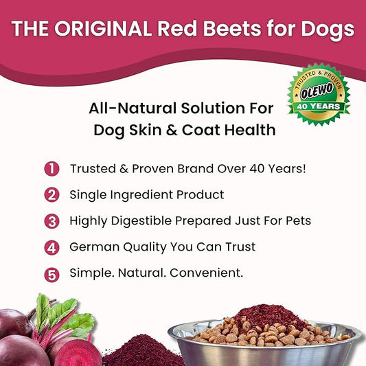 Olewo Original Red Beets for Dogs – Natural Anti Itch for Dogs, Dog Food Topper, Immune, Cleansing, Skin & Coat Support, Dehydrated Whole Food Dog Multivitamin, Fiber for Dogs, 1 lb