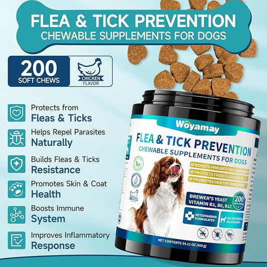 Flea and Tick Prevention for Dogs Chewables, 200 Soft Treats, Natural Dog Flea and Tick Treatment, Oral Flea Chews for Dogs Supplement, Flea and Tick Chews for Dogs Puppies, All Breeds & Sizes