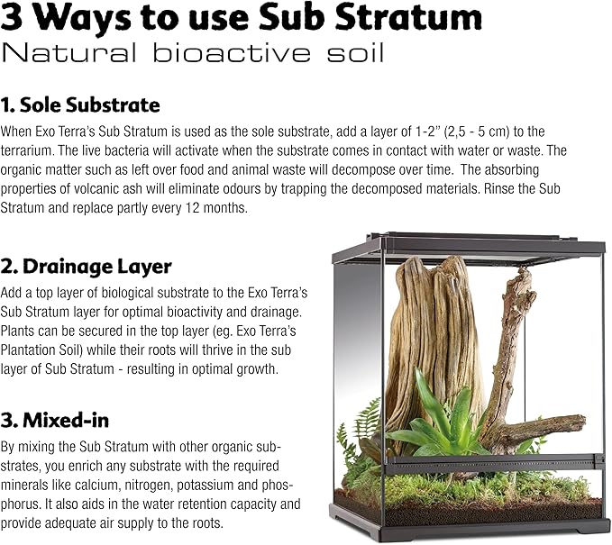Exo Terra Sub Stratum, Bioactive Volcanic Substrate for Reptile Terrariums, Eliminates Odor, Offers Correct Moisture Levels 4.4 lb