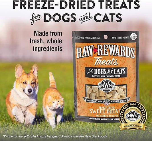 Northwest Naturals Raw Rewards Freeze-Dried Sweet Potato Treats for Dogs and Cats - Bite-Sized Pieces - Healthy, 1 Ingredient, Human Grade Ingredients, All Natural, Made in USA, 2 Oz (Pack of 3)