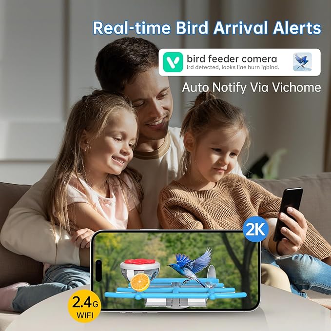 Smart Bird Feeder with Camera Solar Powered - 2K HD Video Birdfeeder, AI Recognition, Real-Time Alerts, Weatherproof Outdoor Bird House for Hummingbirds & Wild Birds (Ideal Gift for Bird Lovers)