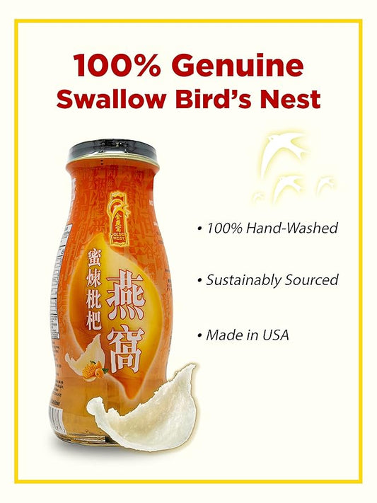 Golden Nest Premium Bird Nest Drink, Swallow Bird Nest 100% Natural - Made in USA, (燕窩) 12 bottles x 240 ml (8oz) (Loquat and Honey)