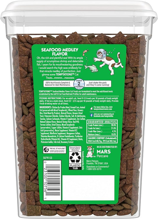 Temptations Classic Crunchy and Soft Cat Treats, Seafood Medley Flavor, 16 oz. Tub