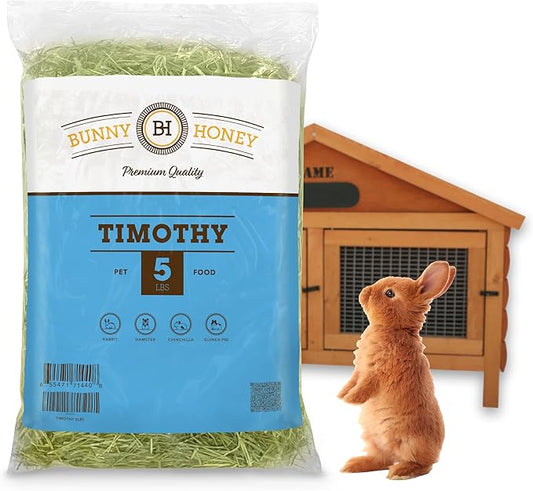 Bunny Honey Timothy Hay for Adult Rabbits, Guinea Pigs & Small Pets High-Fiber, Supports Digestive Health & Dental Care, Non-Blended & Fresh Cut
