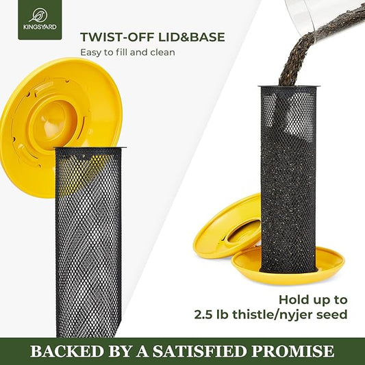 Kingsyard Metal Mesh Tube Bird Feeders for Outdoor Hanging, Finch Bird Feeder for Nyjer/Thistle Seed, 2.5 lbs Large Capacity (Yellow)