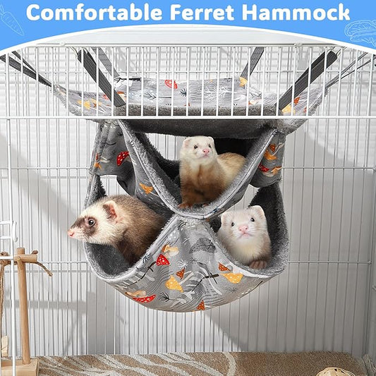Glittme 3-Layer Ferret Hammock Soft Guinea Pig Hammock Washable Rat Hammock Hamster Cage Accessories Cozy Ferret Bed Toys for Small Animals Pet Sugar Glider