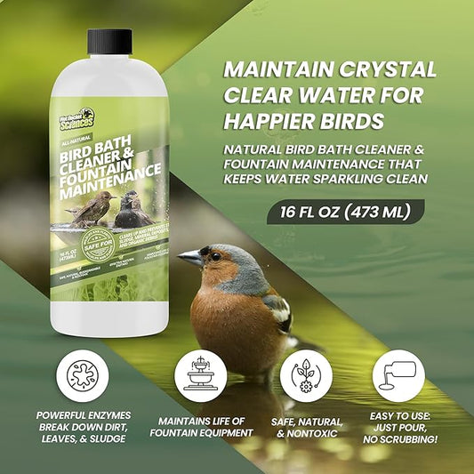 16oz Bird Bath Cleaner, Cleans 80 Gallons of Water, Ideal Fountain Cleaner Safe for Birds, Bird Bath Fountains Clarifier, Liquid Birdbath and Fountain Maintenance, Promotes Clean & Clear Water