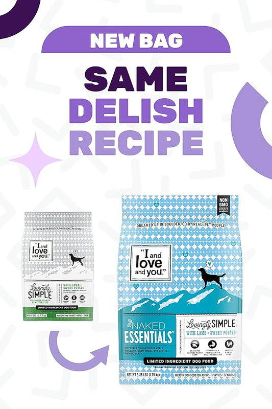 I and love and you Lovingly Simple Dry Dog Food - Lamb + Sweet Potato - Grain Free, Filler Free, Prebiotic + Probiotic 3.85lb Bag