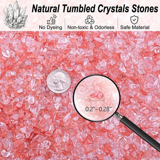 0.5 Lb/230g Watermelon Red Crushed Stone Crystal Chips Bulk, Tumbled Healing Crystal Chips Natural Gemstones Crushed Stones Decorative Vase Fillers Aquarium Gravel Rocks, 5-7mm