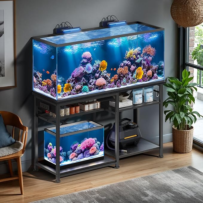 55-75 Gallon Aquarium Stand with 6 ft Power Strip, 5-Tier Metal Frame Fish Tank Stand 40 Gallon Tank Stand 49.2" L*18.9" W Tabletop 780lbs Capacity (Pure Black)
