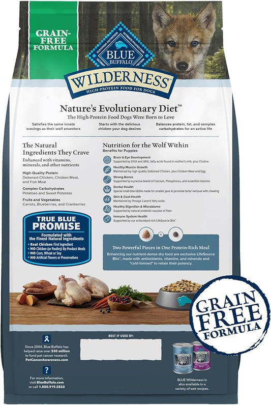 Blue Buffalo Wilderness Puppy High-Protein Dry Dog Food with Real Chicken, Grain-Free, Made in The USA with Natural Ingredients, Chicken, 13-lb. Bag