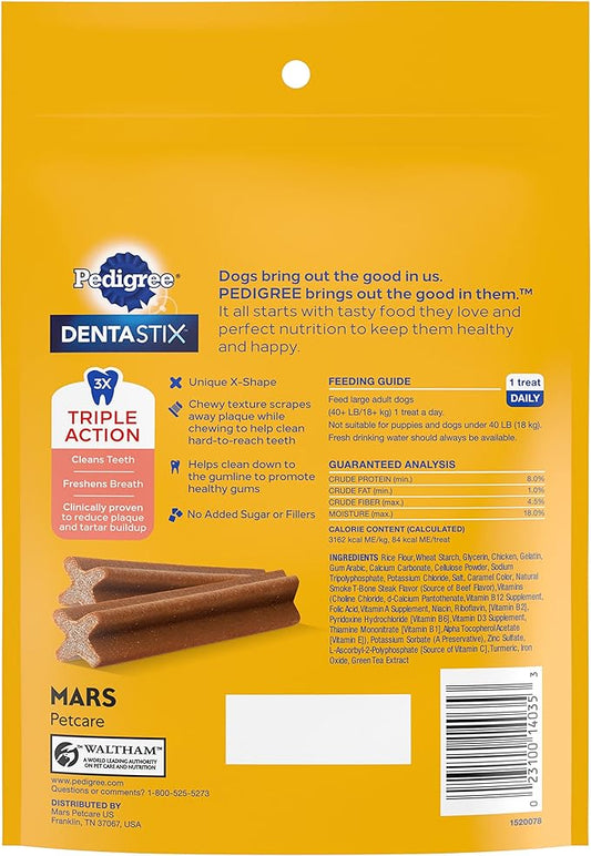 PEDIGREE DENTASTIX Large Dog Dental Treats Beef Flavor Dental Bones, 6.07 oz. Pack (7 Treats)