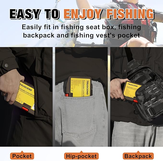 TRUSCEND Widely Used Fishing Tackle & Accessories Kit, Fishing Tackle Box with Tackle Included, Fishing Sinker Weight Hook Swivels Snap Leader Lures, Giftable Beginner Fishing Lures/Gear Set