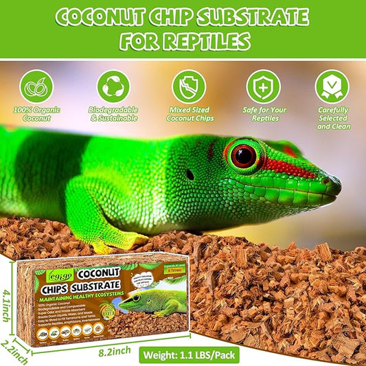 Legigo 4 Pack Coconut Chip Substrate for Reptiles, Natural Coco Husk Chip Reptiles Bedding, Compressed Coconut Chip Substrate for Snake, Tortoise, Ball Python, Gecko, Lizard Terrarium Tanks