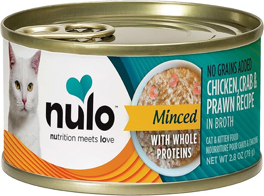 Nulo Grain-Free Minced with Whole Proteins Wet Canned Cat and Kitten Food, Chicken, Crab, and Prawn in Broth, 2.8 Ounce, 12 Cans