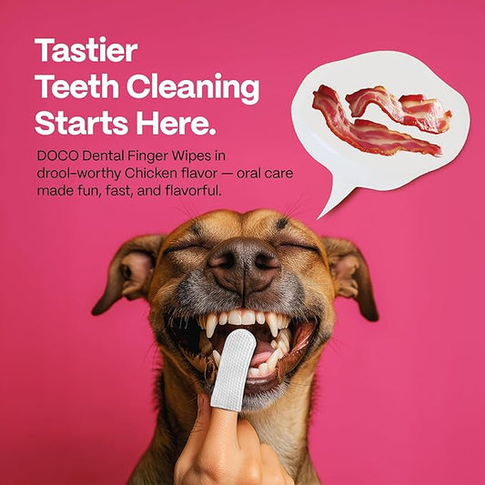 DOCO Dog Teeth Cleaning Wipes - Dog Tooth Brushing Kit, Remove Plaque & Tartar, Dental Freshen Breath, No Rinse, Easy Pet Tooth Cleaning Kit for Oral Care, Ideal for Cat Owners - Bacon Flavor, 50 ct.