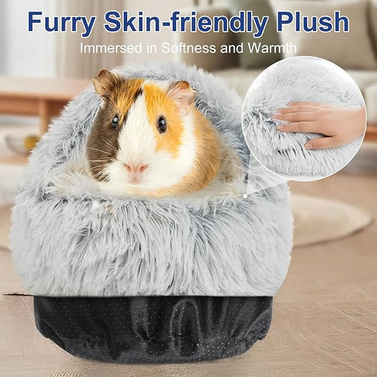 Soothing Guinea Pig Hideout, Doughnut Guinea Pig Bed with Hooded Cover, Washable Hamster Rabbit Bunny Bed, Washable Round Cave Beds for Small Animal Bunny Rabbit Hideout (Grey)