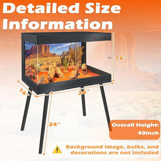 Royxen Bearded Dragon Tank with Metal Mesh Top and Leg Stand,Tempered Glass Reptile Tank,Reptile Enclosure,Lizard Tank for Chameleon,Snake,Lizard Habitat(24inch,Black)
