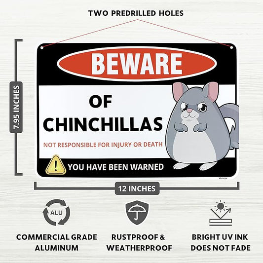 Venicor Chinchillas Sign Decor - 8 x 12 Inches - Aluminum - Chinchilla Cage Accessories Toys Wheel Decorations Gift Stuff