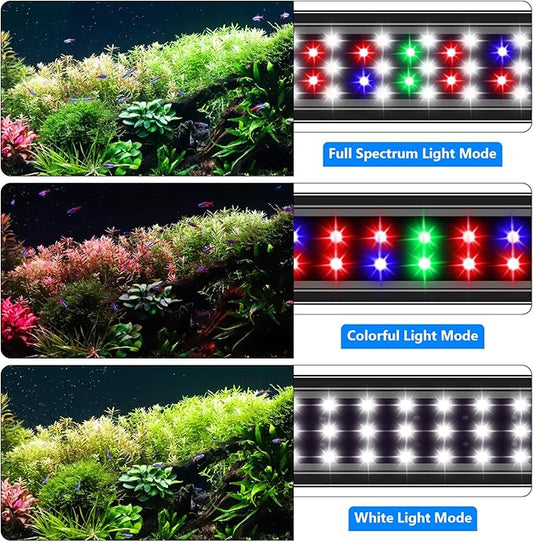 AQQA Aquarium Light,Full Spectrum Fish Tank Light for Plants,3 Mode+Timer+Adjustable Brightness,High Brightness LED Beads with Extendable Brackets for Freshwater (36W for 48-55inch)